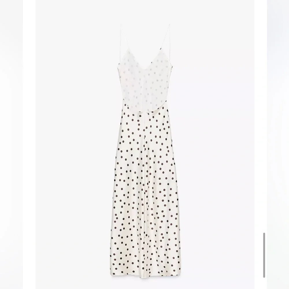 Zara NWT satin polka dot midi dress white with brown 3067/214 - Picture 11 of 16